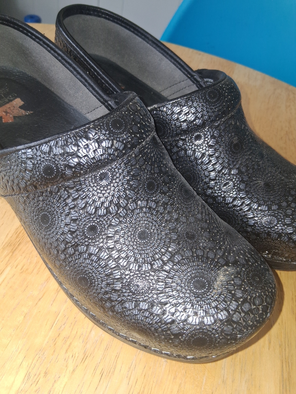 Dansko Black Textured Floral-Pattern Clogs